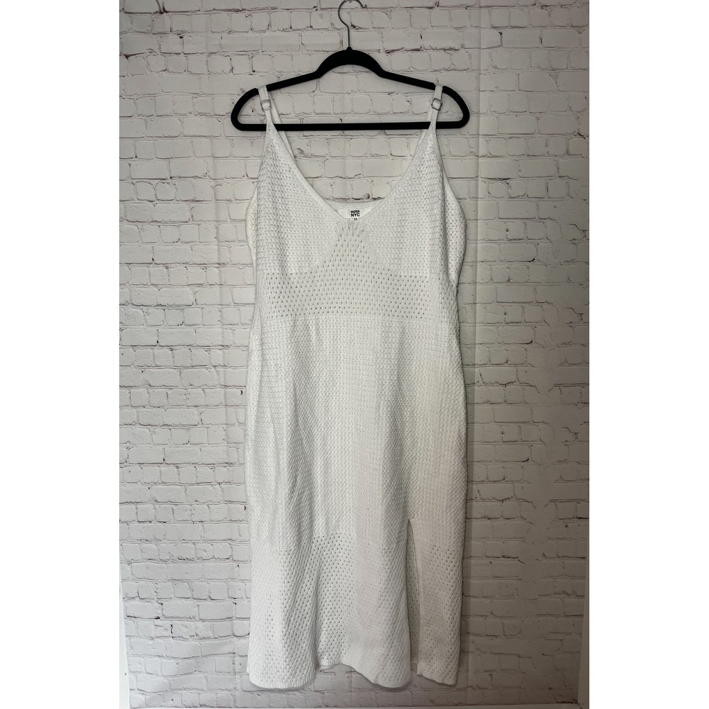 Madden NYC White Pointelle Crochet Knit Midi Dress V-Neck Adjustable Straps XL